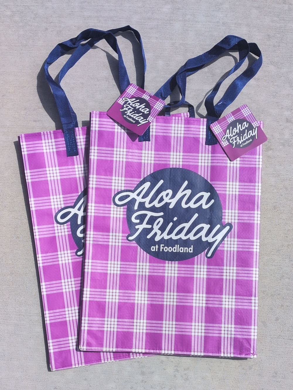 NWT Aloha Friday Reusable Tote Bag - Purple Plaid - Set Of 2